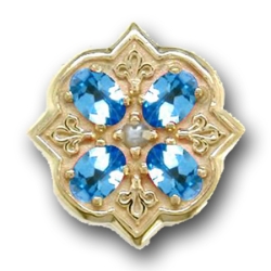 N606 14K BLUE TOPAZ SLIDE WITH PEARL CENTER-FLEUR DE LIS DETAIL 